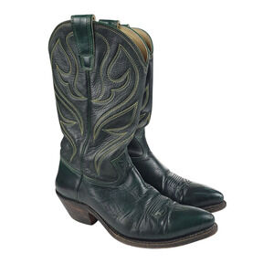 VINTAGE Stewart Cowboy Boots Men 9D Green Leather Stitching Tucson Arizona